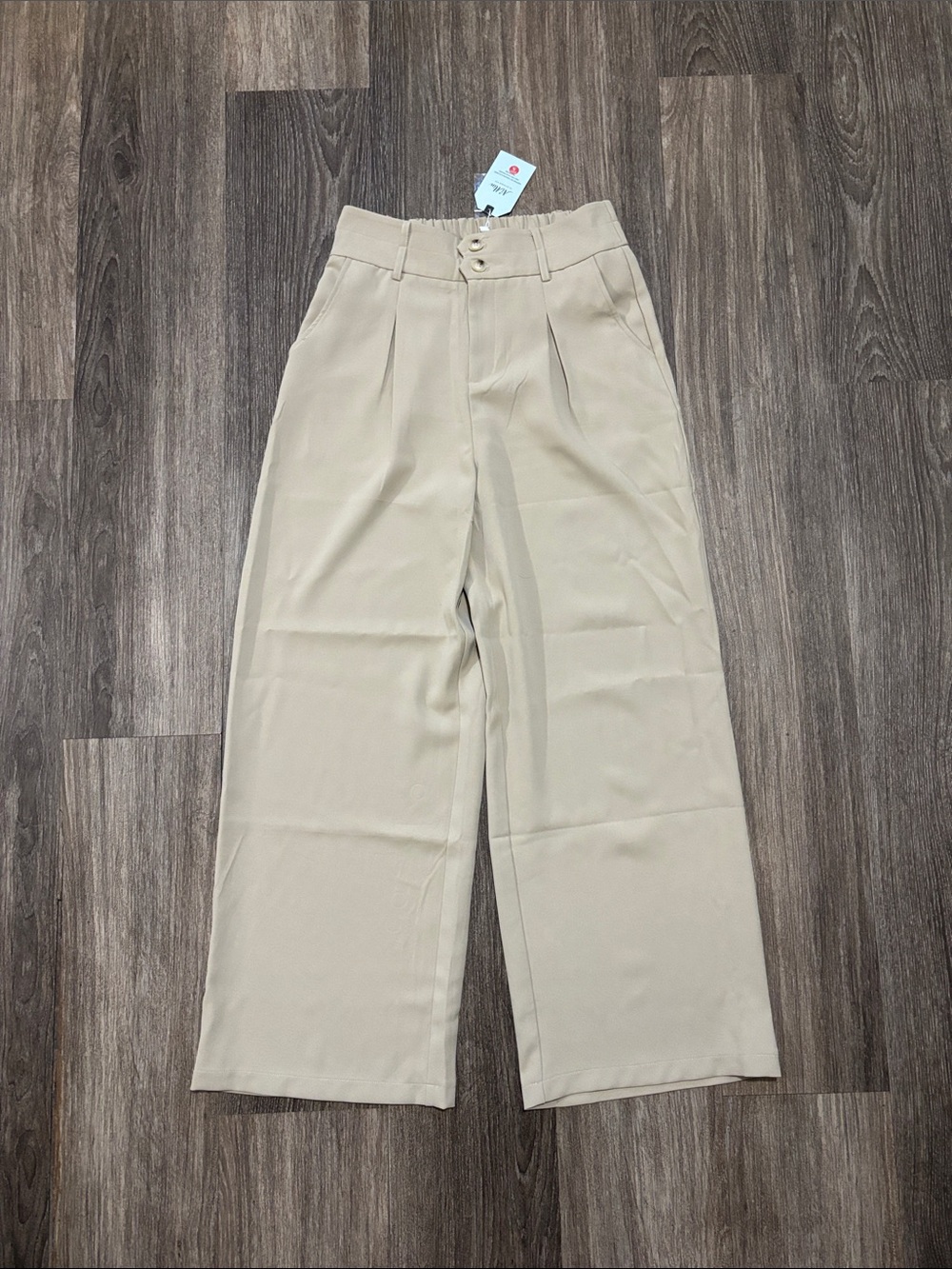 High-Waist Wide Leg Pants in Beige